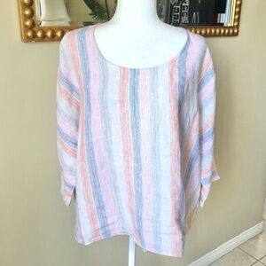 100% Linen Striped Top Size X-Large